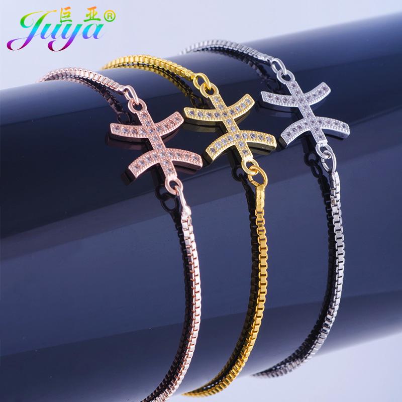

Christmas Gifts Jewelry Constellation Pisces Connector Charm Bracelets Women Handmade Zodiac Charm Fashion Bracelets
