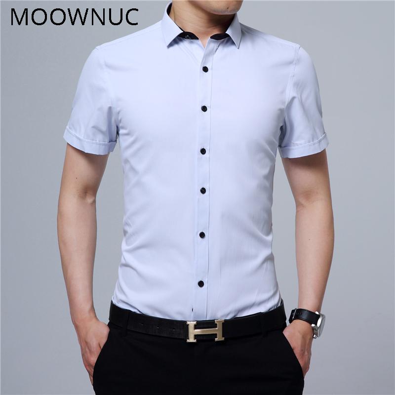 

Brand Shirts Fashion Short Sleeves Smart Casual Shirt Summer Men Male MOOWNUC High-quality Men MWC Slim Fit Thin Section Solid, White