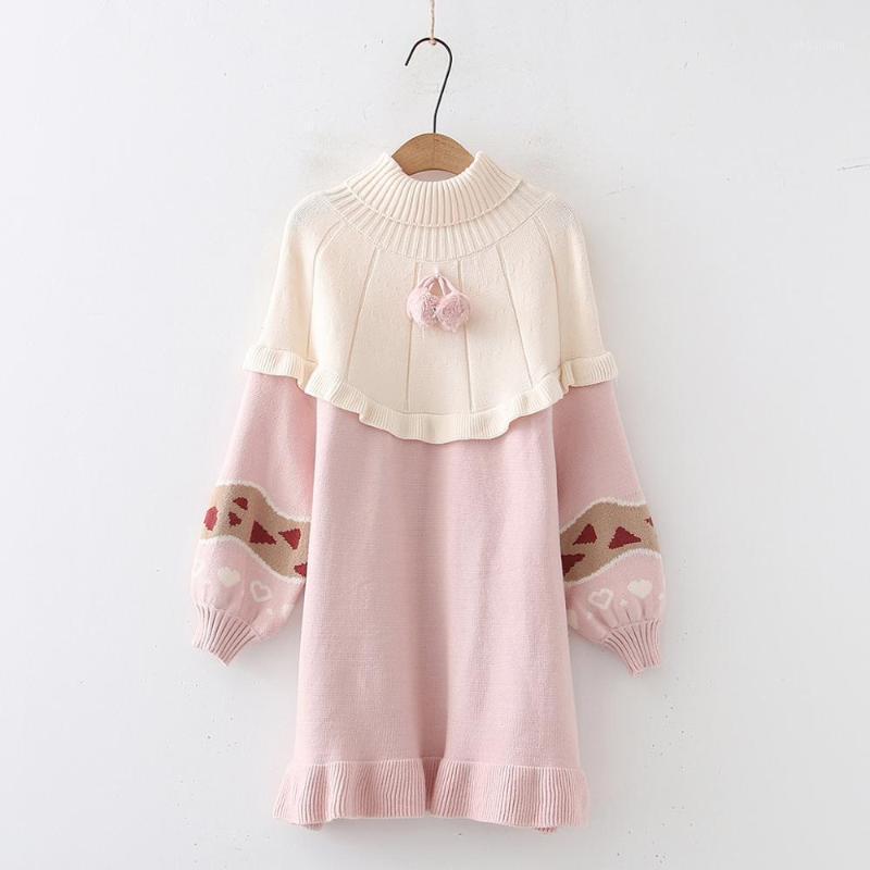 

2020 autumn winter Lanterns Sleeve Long Sweater Contrast Knitted Pullover Sleeve Turtleneck Knitwear Fashion Women high quality1, Lymy02