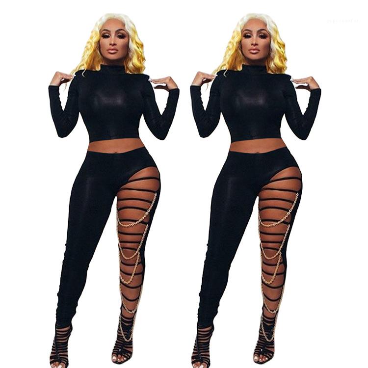 

Women Clothing Womens Two Piece Pants Hole Hollow Out Skinney 2PCS Set Fashion Casual Sexy Suits, White