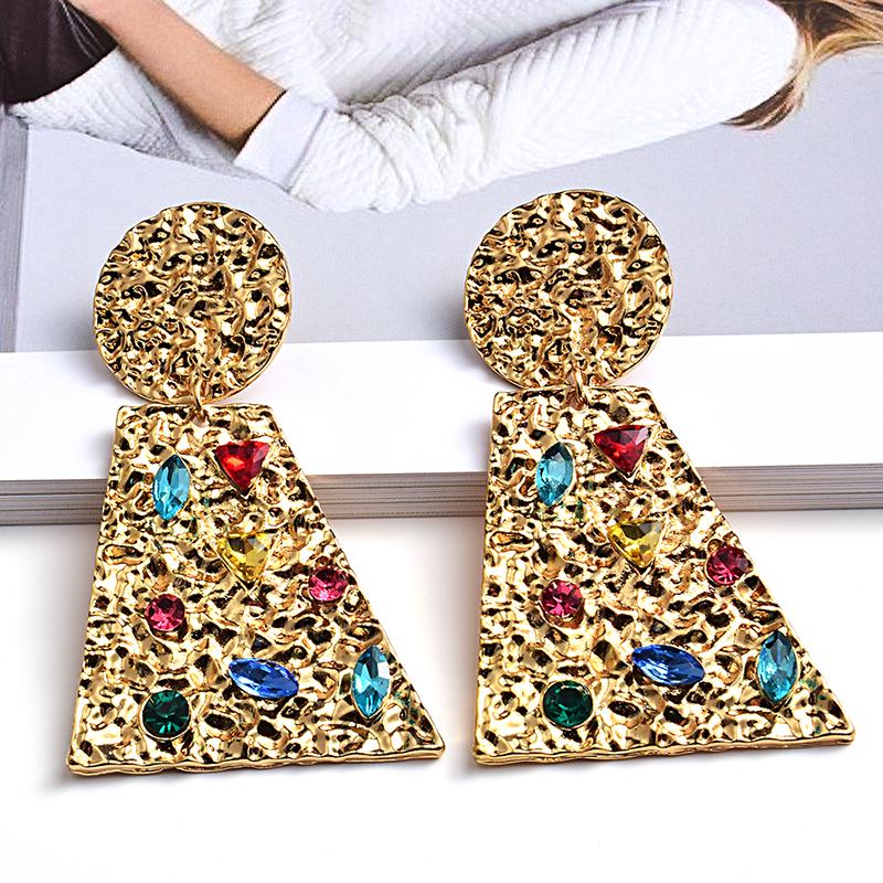 

New Gold Irregular Metal Colorful Rhinestone Drop Earrings High-Quality Fashion Crystal Jewelry Accessories For Women Wholesale