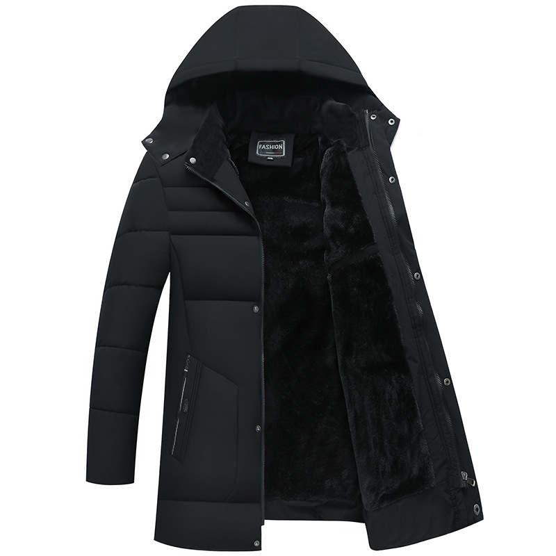 

Winter Clothes Parkas Jacket Men Long Thicken Warm Parkas Hooded Fleece Jackets Outwear Cotton Coat Padded Parka Coat, Black