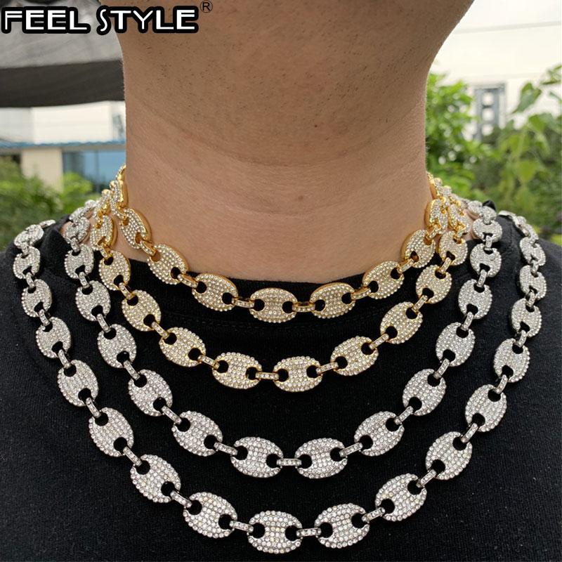 

CZ Gold Gold Coffee Iced Out Alloy Bean Pig Nose Rhinestone Necklace Charm Link Chain Bling Necklaces for Men HIP HOP Jewelry1