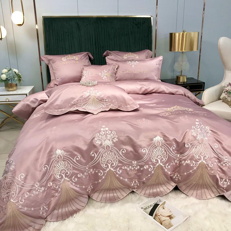 

Four-piece Bedding Light Luxury Princess Style Silk Embroidery European Style Cotton Quilt Cover Sheet Comforter Bedding Sets
