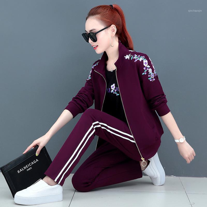 

3PCS autumn women tracksuit sportswear loose jacket+sweatshirt+pant running jogger outfit workout fitness casual set sport suit1, Purple