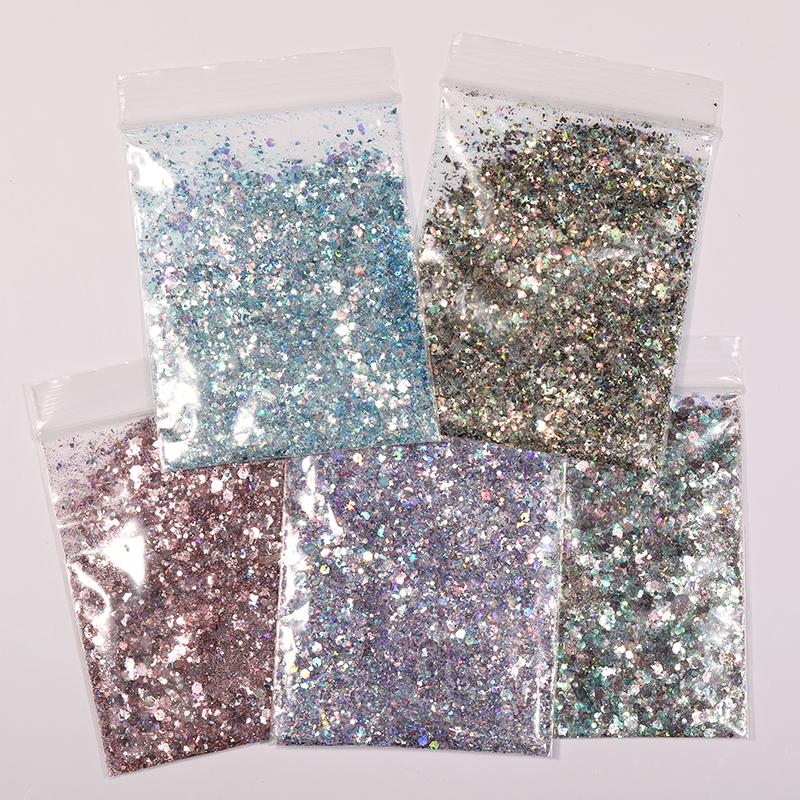 

1 Bag Nail Glitter Powder Squins Colorful Nail Art Pigment Dust Powder Mixed Size Shape Different Shining Art Decoration