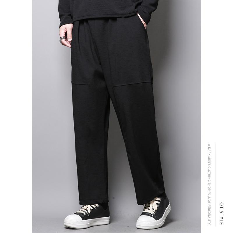 

Japanese dark department simple with solid color loose leg straight leg trousers large size nine casual trousers Korean version, Black