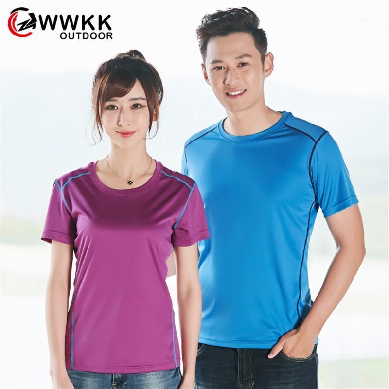 

WWKK 2020 Men/Women Outdoor T Shirt Breathable O-neck Solid Tees/Tops Quick Dry Light Couple Fitness Compression Hiking T-Shirts1, Lake blue(men)