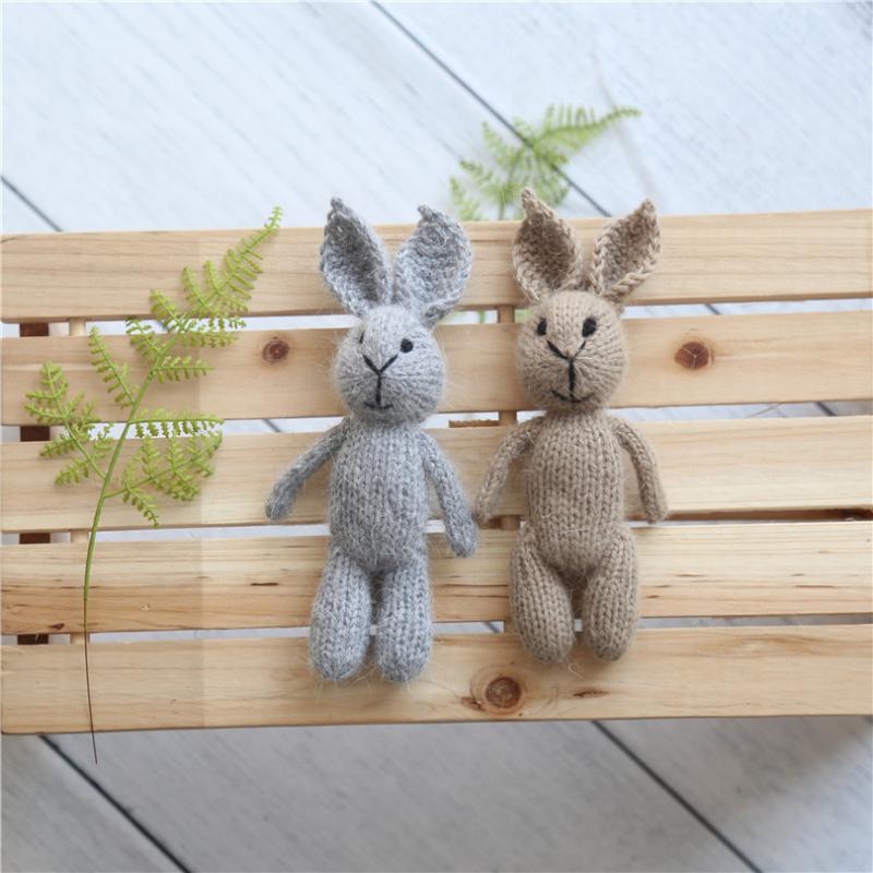 

Alpaca Brushed Doll Knitted Fluffy Rabbbit Vintage Newborn Boy Photography Props Crochet Easter Toy Mini Animal, As photo