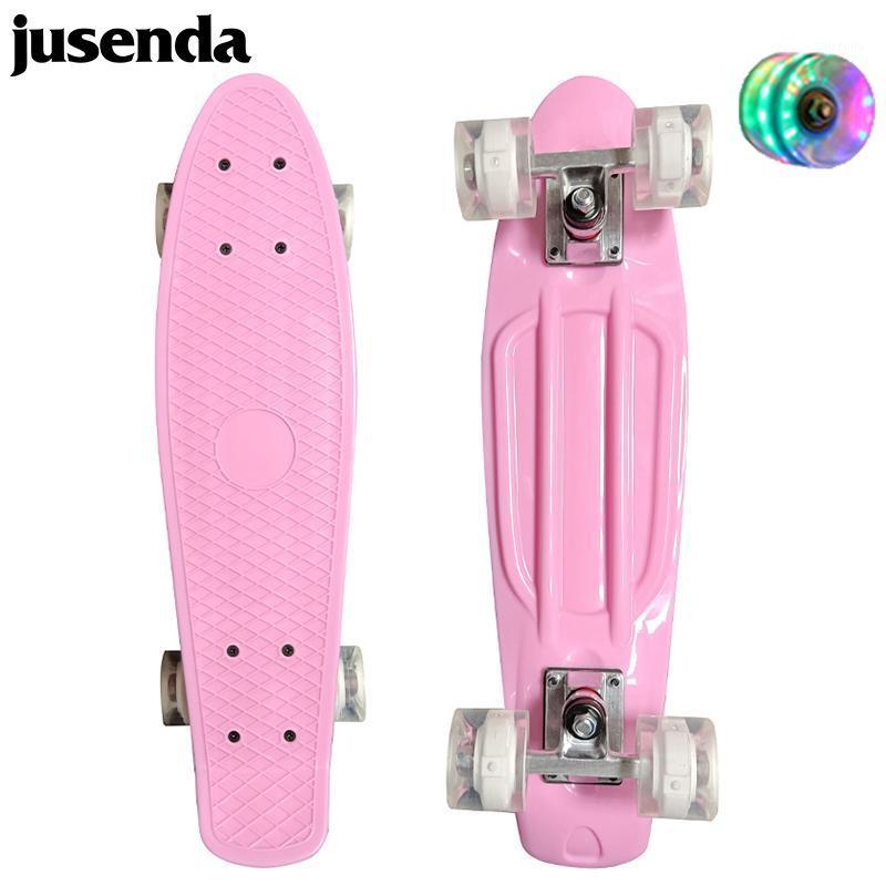 

Jusenda Skateboard Mini Longboard Single Rocker 22' Children Cruiser Scooter Pastel Penny Board Flashing Wheels Bearings Trucks1, Black flash wheels