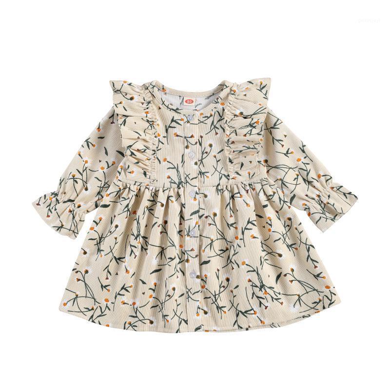 

OPPERIAYA Toddler kids lovely Baby Girls Round Collar autumn casual Long Sleeve Leaves Printing Ruffle Dresses One-piece1, Multi