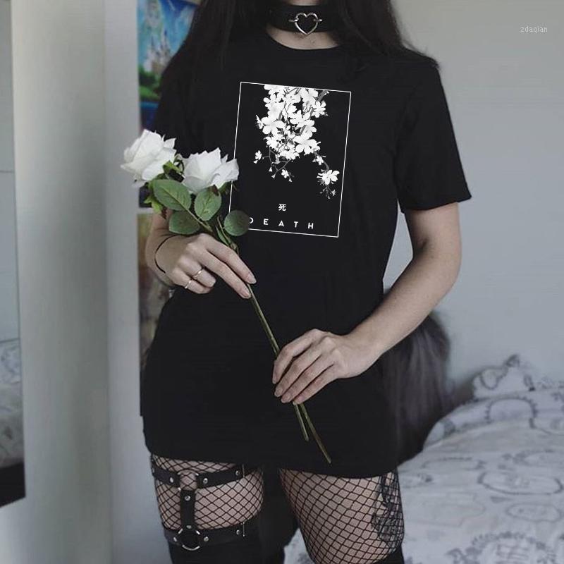 

VIP HJN Japanese Style Floral Print Gothic T-Shirt Women's Grunge Aesthetic Pastel Goth T-shirts Edgy Fashion Tops1, Black-angel devil
