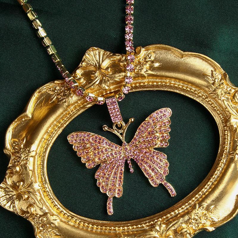 Fashion Style Hiphop Necklace Butterfly Pendant Necklace  Diamond Women Iced Out Bling Butterfly Necklace Jewelry