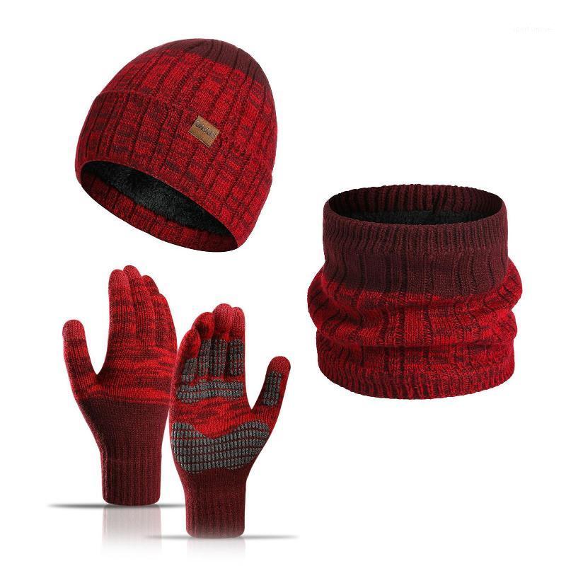 

3Pcs/Set Unisex Winter Outdoor Keep Warm Thick Plush Beanie Hat Scarf Gloves1, Red