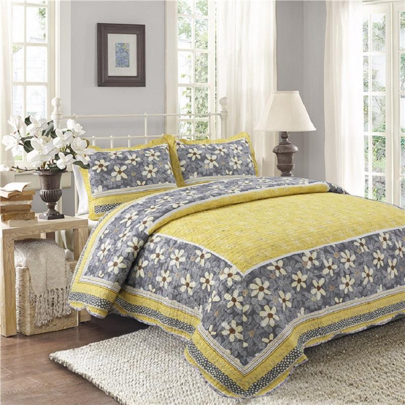 

CHAUSUB Quilt 3PCS Set 2 Shams Cotton Coverlet Quilted Bedspread for Bed Patchwork Sheets Queen Size Summer Blanket Yellow