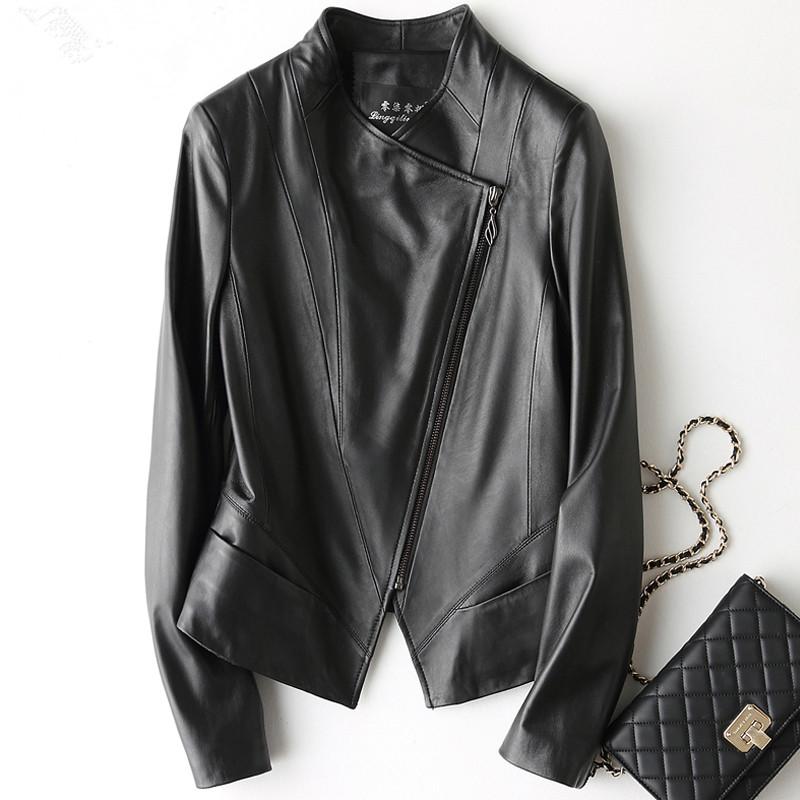 

KMETRAM Leather Jacket Spring Autumn Jacket Women Genuine Sheepskin Coat Female Streetwear Bomber Jackets Chaqueta Mujer 226, Black