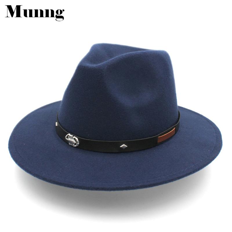 

Munng Unisex Wool Blend Panama Hat Wide Brim Fedora Cap Jazz Hat Scorpion Leather Band, Black