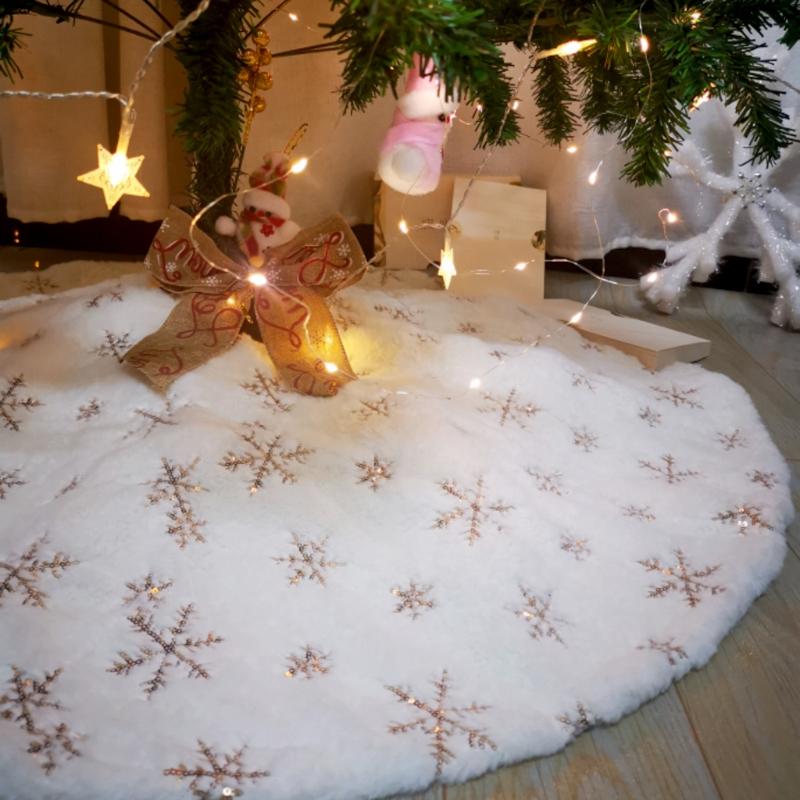 

78/90cm Christmas Tree Skirt Snowflake Sequins Carpet Base Floor Mat Cover Decor D08F