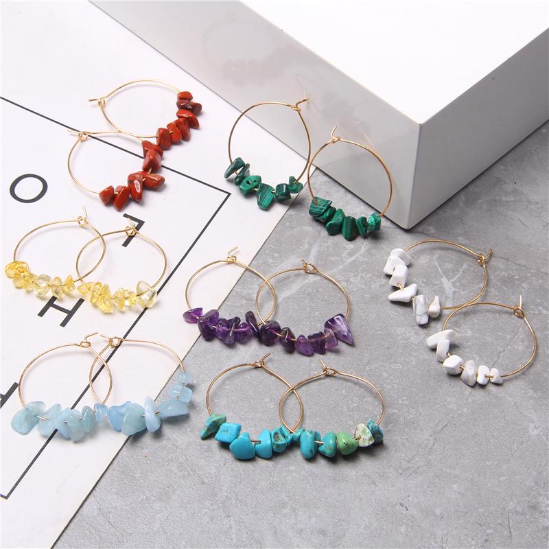 

Bohemian Round Circle Drop Earring with Natural Chips Stone Drop Earrings for Women Statement Bead Eardrop Jewelry Party Gifts