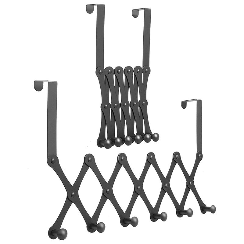 

Over the Door Hook Organizer Rack, Retractable Metal Coat Hanger Door, Space Saving, Durable and Rust Resistant 2 Packs