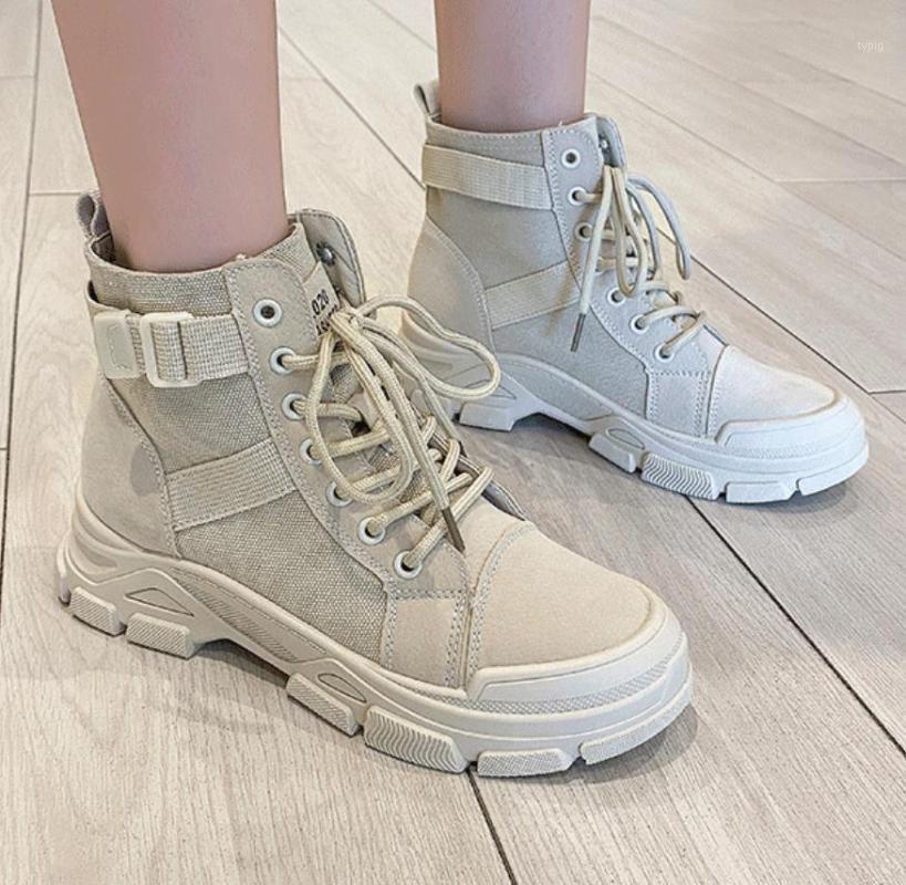 

Women Boots 2020 New British Women Shoes Fashion Ins Lace Up Buckle Ankle Boots Thick Sole Casual Fabric Short Plus Size1, Pink