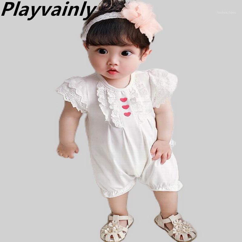 

Baby Girl Summer Romper 2020 New Love embroidery white Lace sleeve Cotton Overalls Toddler Clothing E296031
