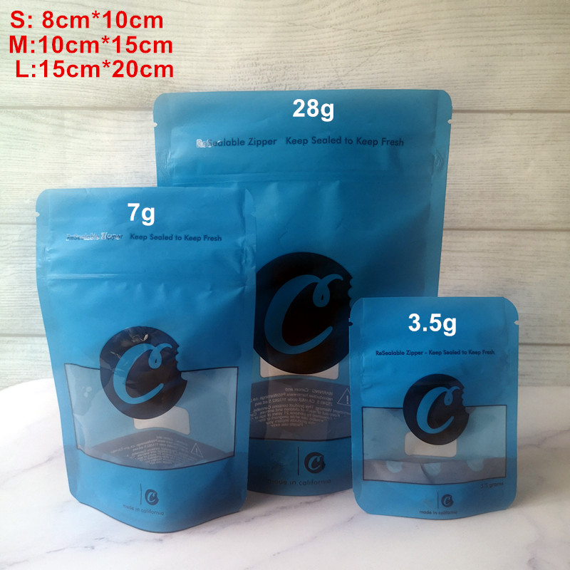 

3.5g 7g 28g Blue Cookies L M S Zipper Smell Proof Bags Packaging Stand Up Pouches Dry Herb Child Proof Function