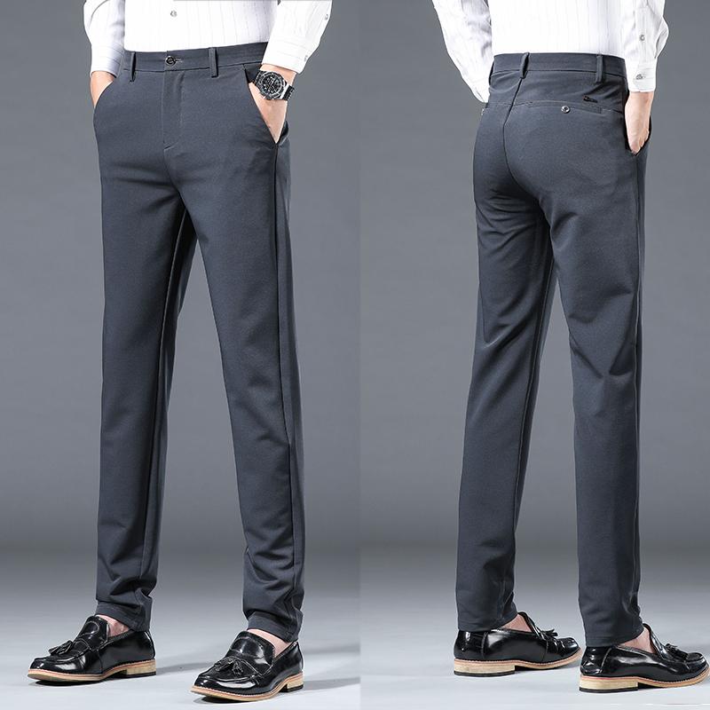 

New men's slim casual pants fashion business elastic pants men's plaid black blue