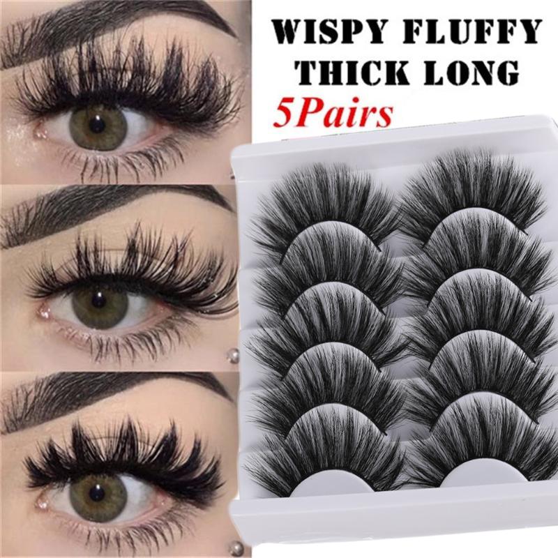 

5 Pairs 3D Mink Hair False Eyelashes Natural/Thick Long Wispies Fluffies Eye Lashes Wispy Makeup Beauty Extension Tools