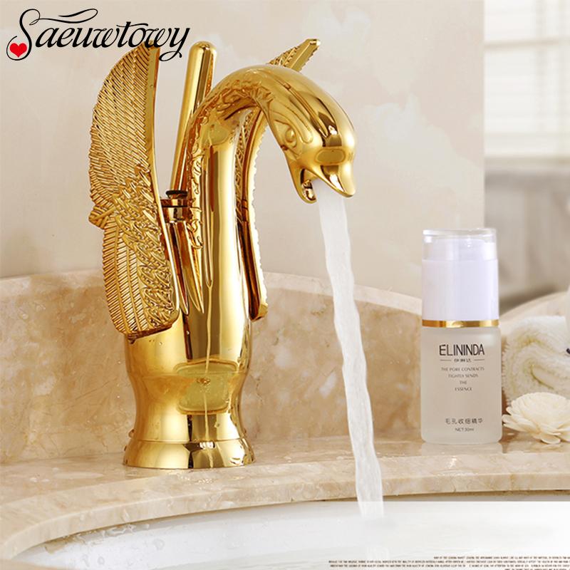

Free Shipping Luxury Golden Bird Basin Faucet Hot And Cold Water Mixer Bathroom Balcony Basin Taps