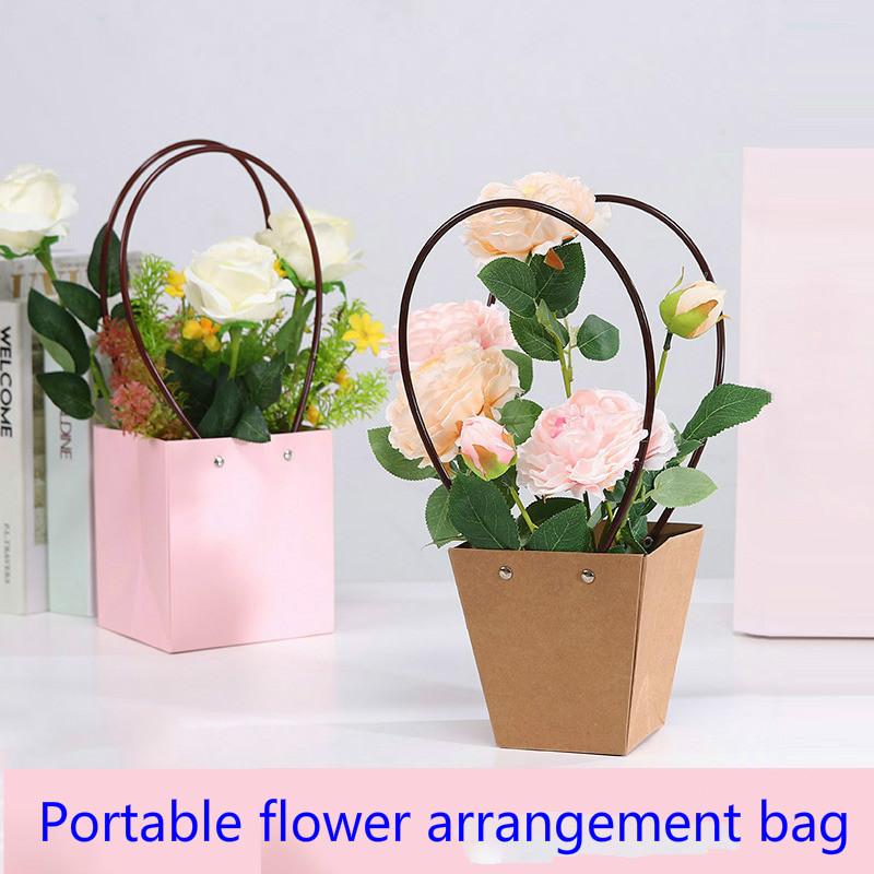 

Square Trapezoidal Rectangle Portable Kraft Paper Bag Flower Box Florist Packaging Box Foldable Arrangement Vase Wedding Decor