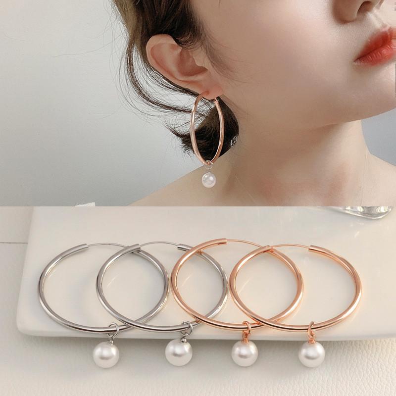 

Fashion New Simple Pearl Circle Big Ear Rings Sweet and Lovely Temperament Versatile Ladies Ear Ring Accessories 50MM SRD-12