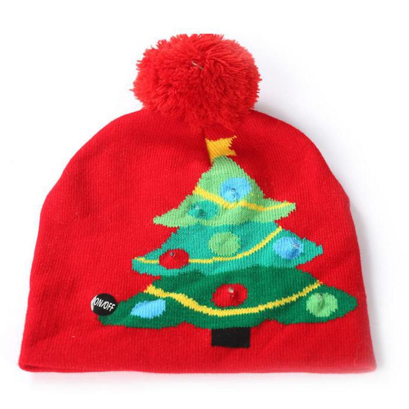 

Parent-child Colorful Merry Christmas Hat for Women Men Kids LED Light-up Knit Hat Winter Beanie Hairball Christmas Cap#3