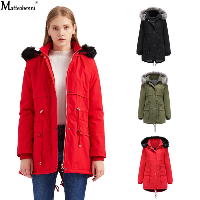 

Autumn Winter Women Long Jacket Fashion Casual Velvet Thicken Hooded Parkas Lady Straight Fur Collar Warm Outerwear Female Coat, Army green