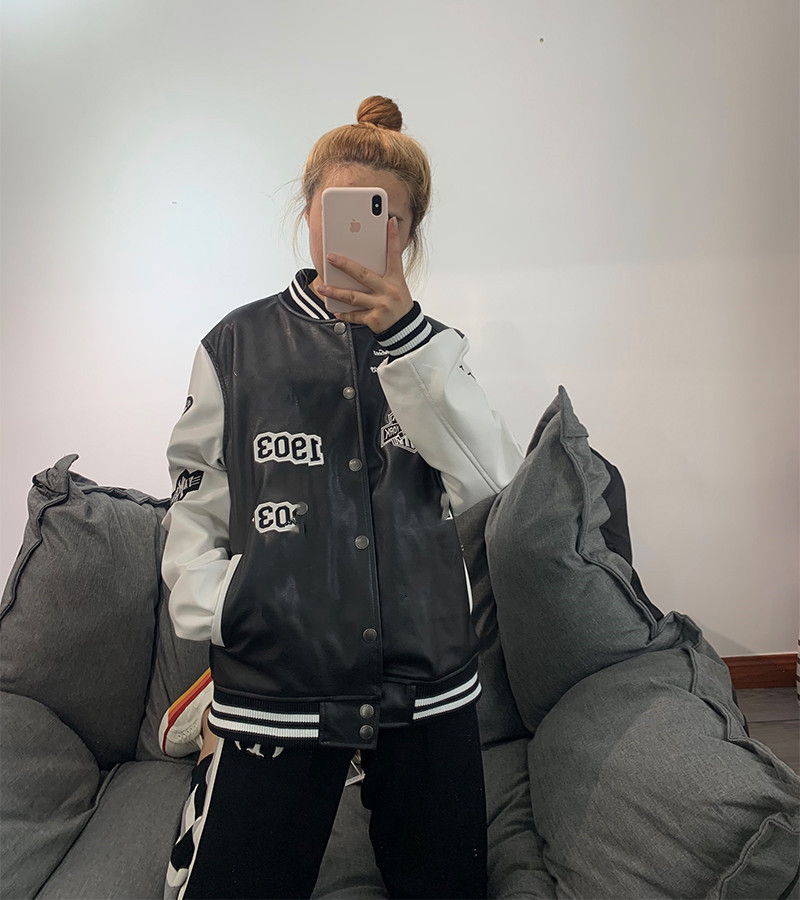 

free shipping Women Men jackets Brand Caual Mens new york pu coat Fashion Hip Hop embroidery baseball jacket Sweatshirts, Blanco