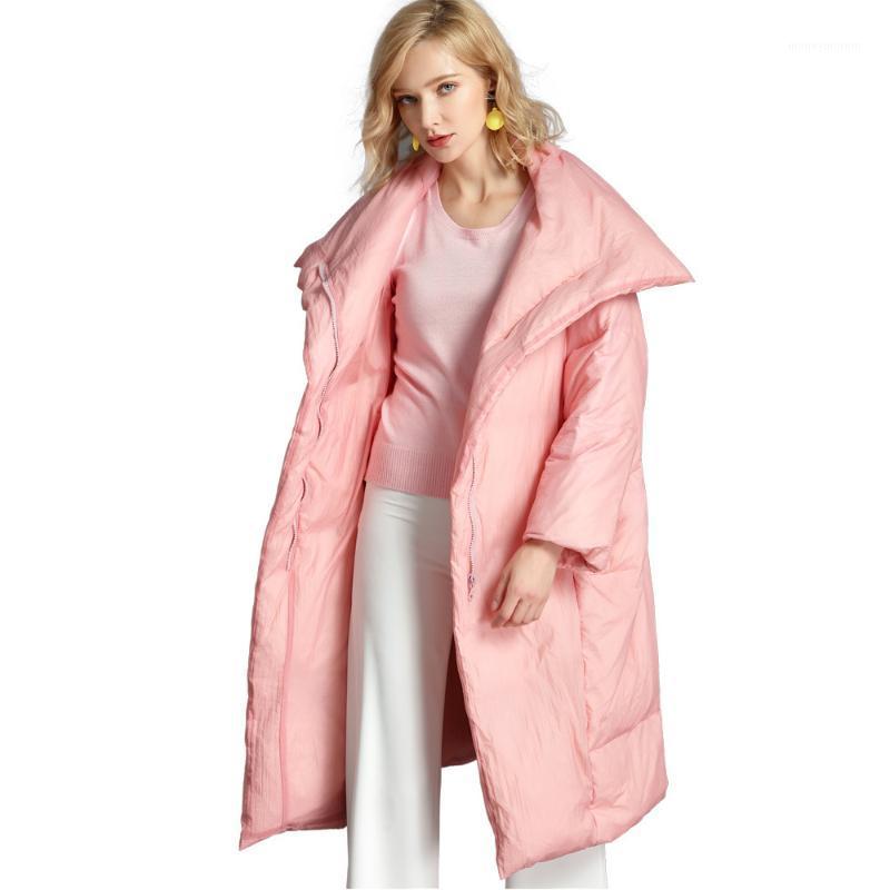 

High quality European and American fashion new long-sleeved collar Women Down jacket thick coat windproof loose style1, Black