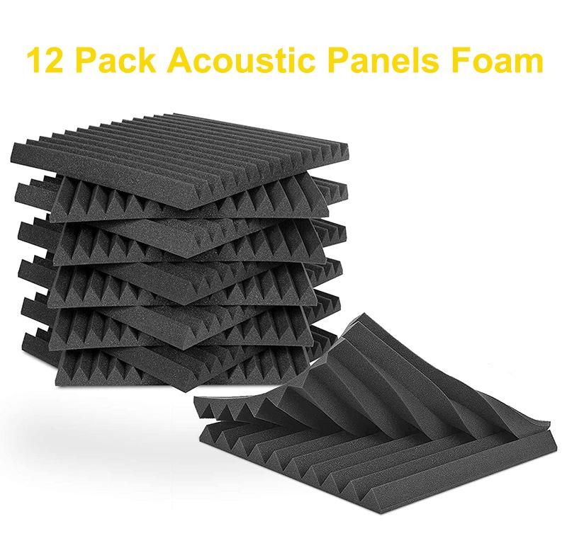 

New 12Pcs Acoustic Foam Panel Tiles Wall Record Studio 12"x12"x1" Sound-proof Black/Blue For Studio Home Recital Hall Cinema