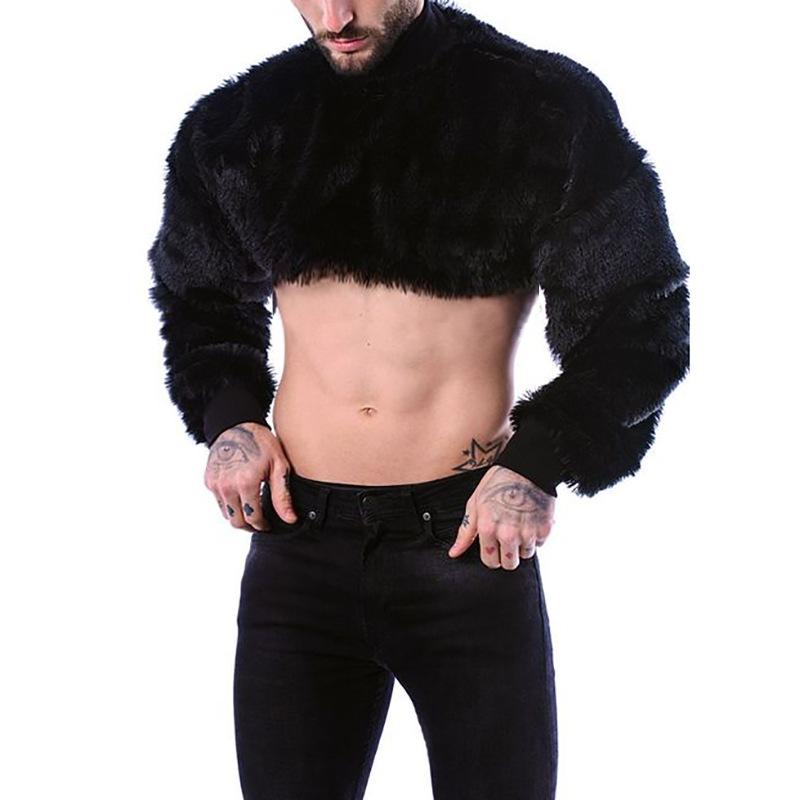 

Turtleneck Solid Color Men' Sweater Fur Thread Neck Long-sleeved Warm Personality Hipster Sweater Party Men' Clothing, Black
