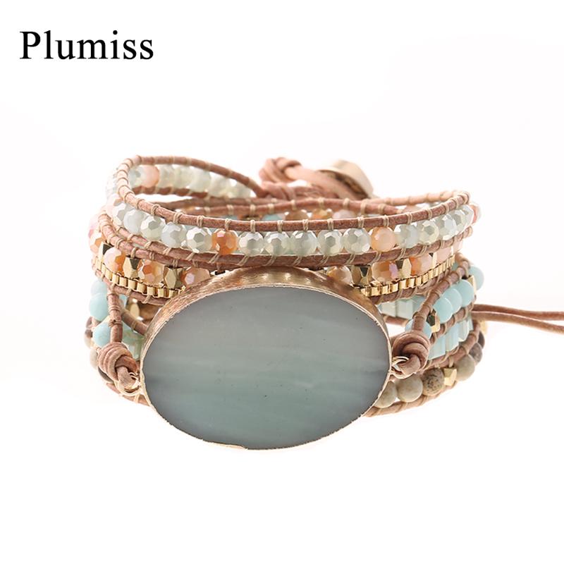 

Ethnic Amazonite Wrap Bracelets Geometric Confident Natural Stone Handmade Braided Adjustable Women's Bracelet Bohemian Jewelry