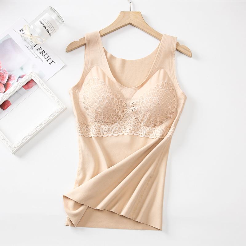 

Linbaiway Sexy Seamless Warm Vest for Women Underwear Push Up Chest Pad Winter Autumn Vest Female Slim Tanks Tops Camisole, Black