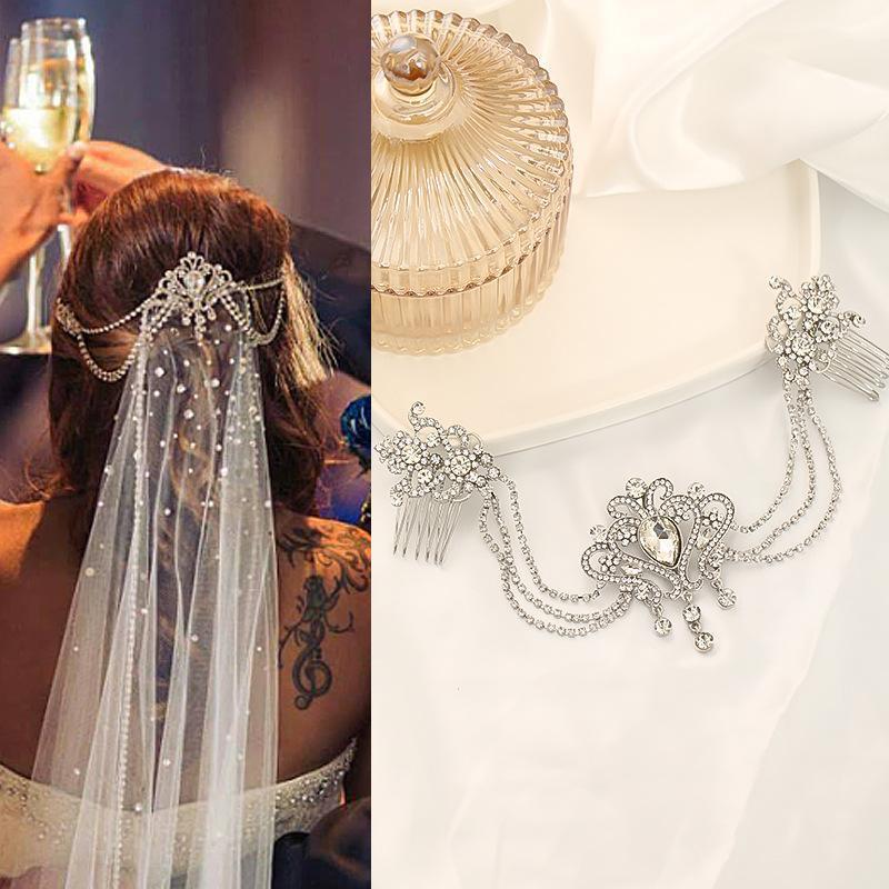 

Hair Clips & Barrettes Silver Color Chain Bridal Headwear Women Rhinestone Crystal Long Combs Jewelry Wedding Accessories, Golden;silver