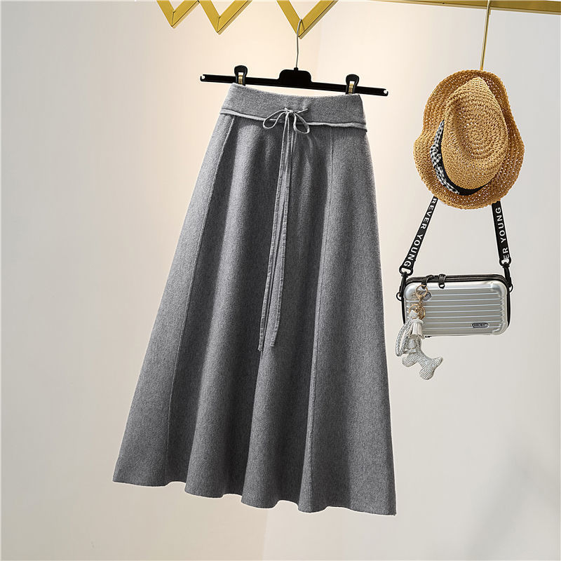 

New High 2021 women's mesh autumn long loose cashmere elastic lace-up skirt of women y304 9EOR, Grey light
