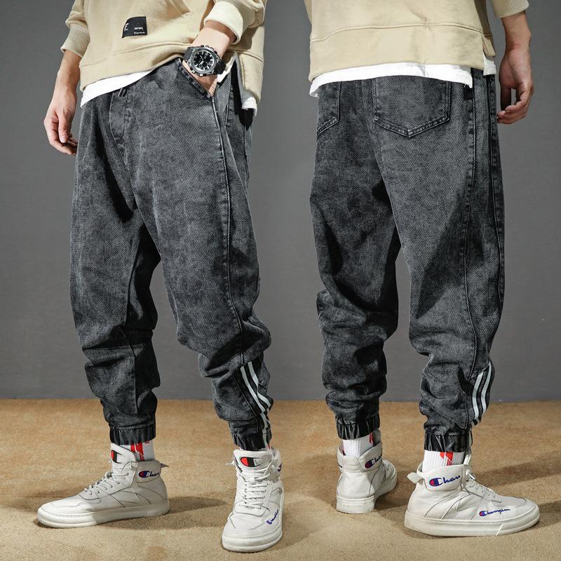 

Prowow Fashion Streetwear Men Jeans Loose Black White Stripe Designer Cargo Pants Spliced Hip Hop Jeans Men Joggers Trousers