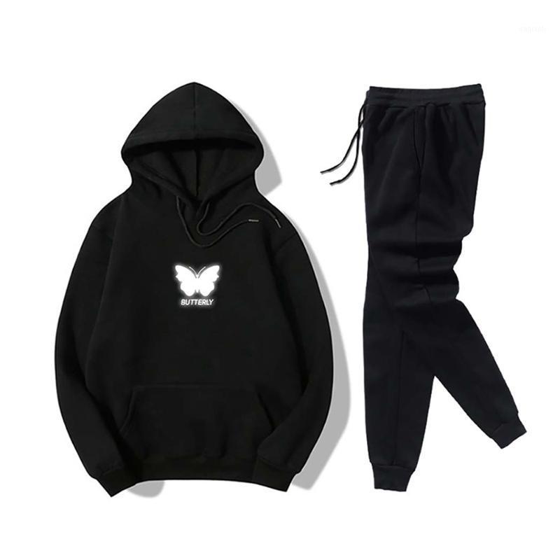 

Tracksuits for Women Hoodie Sweatpants Set Reflective Butterfly Print Casual Sweatshirt Pants Two Piece Sportswear Jogging Suits1, Black