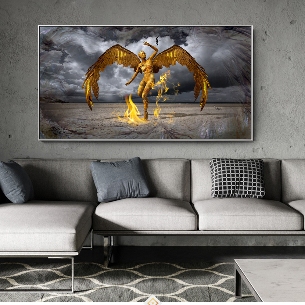 

Canvas Painting Wall Posters and Prints Modern Golden angel Wall Art Pictures For Living Room Decoration Dining Restaurant Hotel Home Decor
