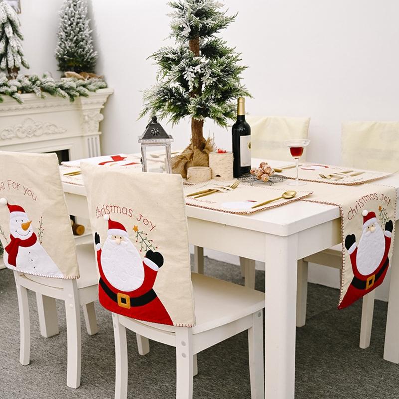 

Table Cloth 5Pack Linen Santa Claus Snowman Christmas Runner Chair Cover Tablecloth Year Decoration, Beige