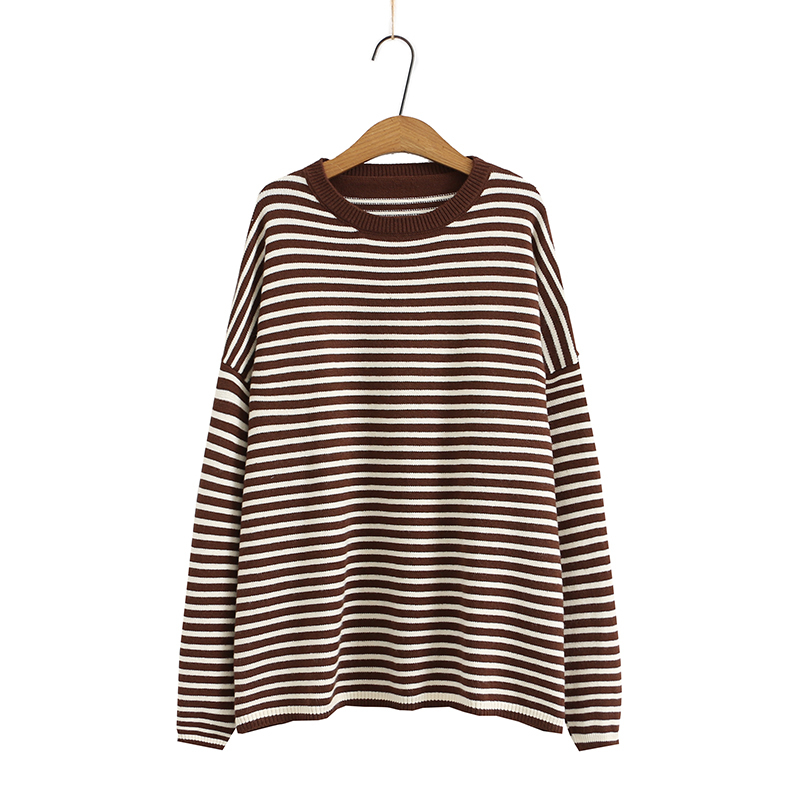 

Striped Outer Casual Garment Oversized Female Sweaters of Large Size 5oiz, Coffee