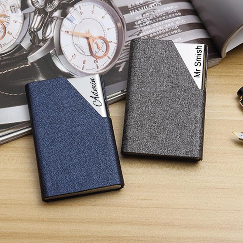 

Personalized Card Holder Business Card ID Credit Women Men Fashion Metal Case PU Leather Gift Engrave Stainless Steel Box
