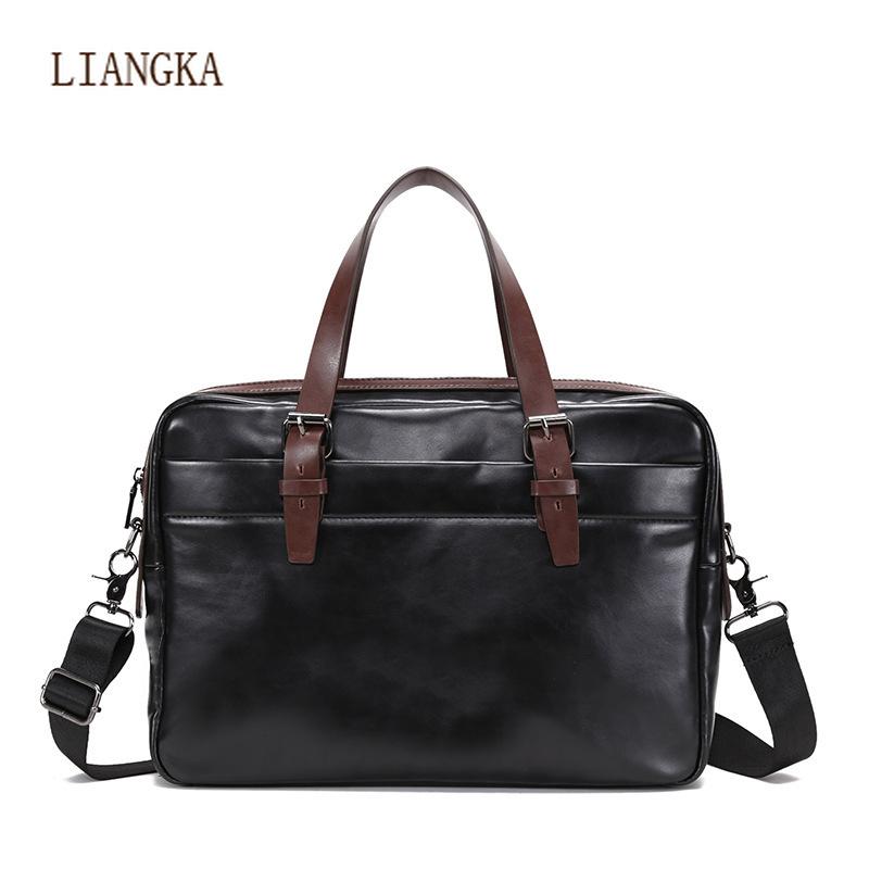 

2021New Men's Leather Handbag Briefcase Retro Leather Business Men Shoulder Diagonal Bag Computer Bags Original, Black