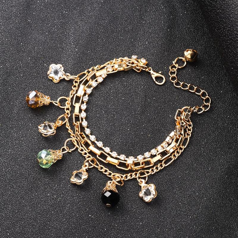 

4 Style Multilayer Metal Chain Charm Bracelet For Women Thick Link Bead Crystal Flower Pendant Bangles Bracelets Fashion Jewelry
